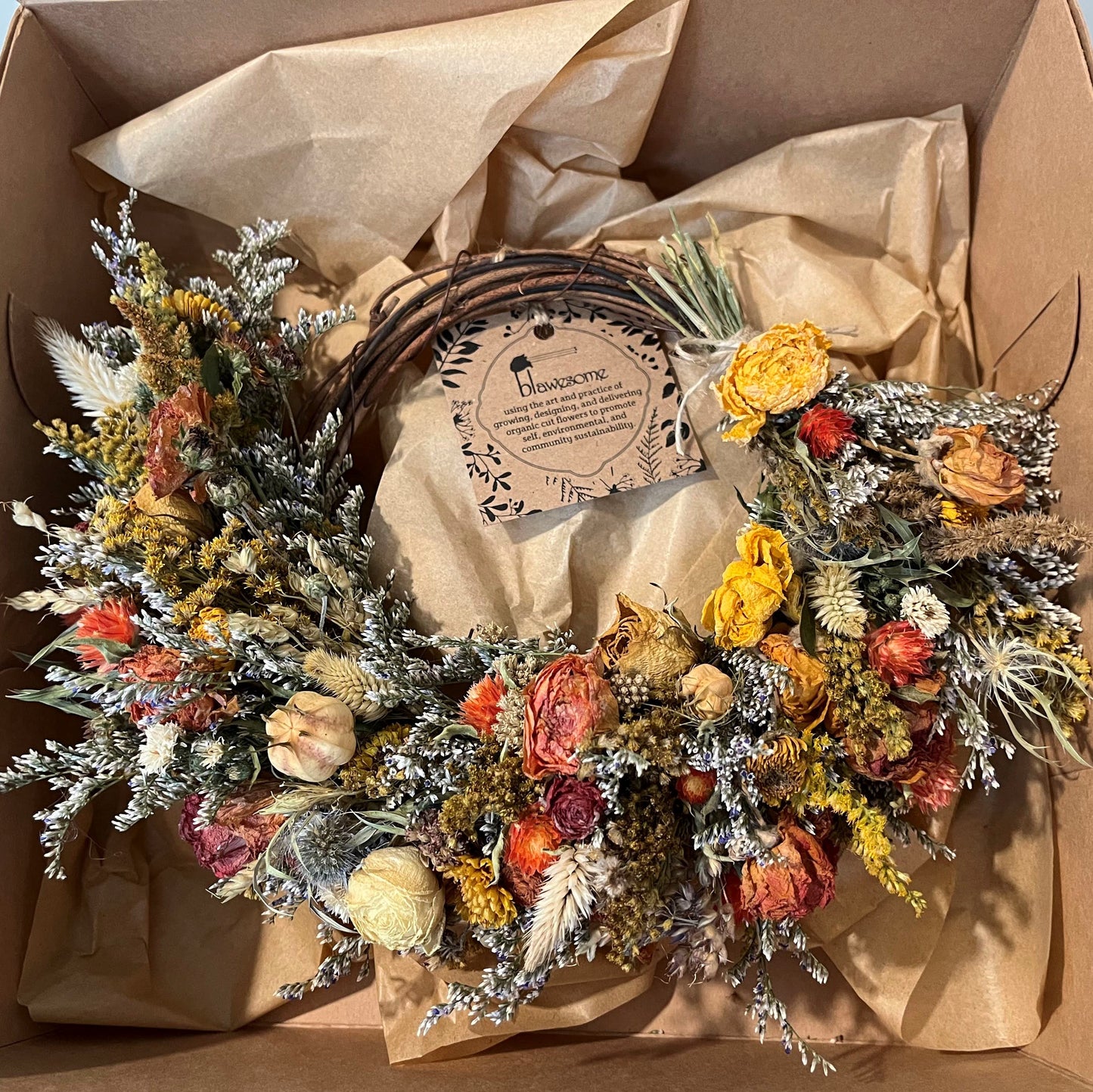 Dried Flower Wreath - 8" Grapevine Base